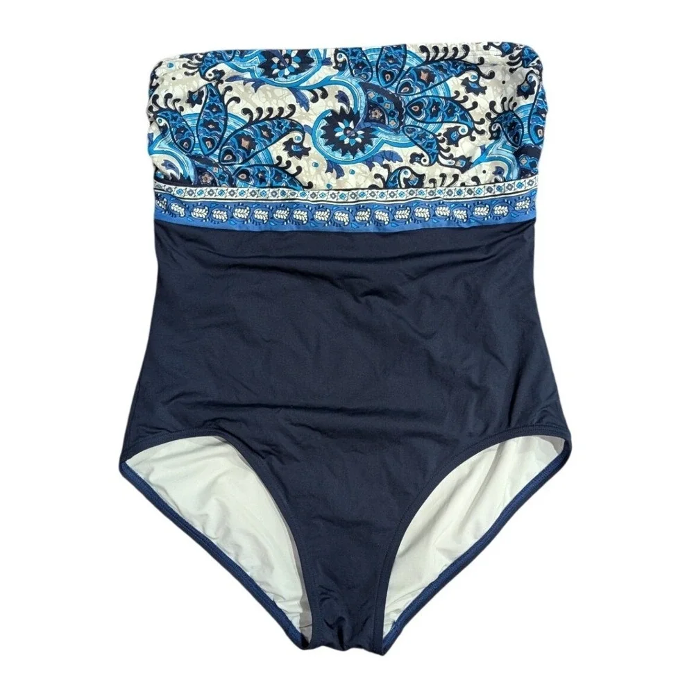 Michael Kors One Piece Paisley Stripe Pattern Strapless Swimsuit Women's - 12‎